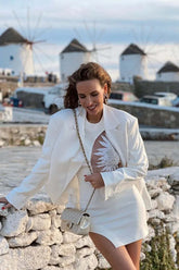 Jordyn White Mesh Stitching Bandage Mini Dress